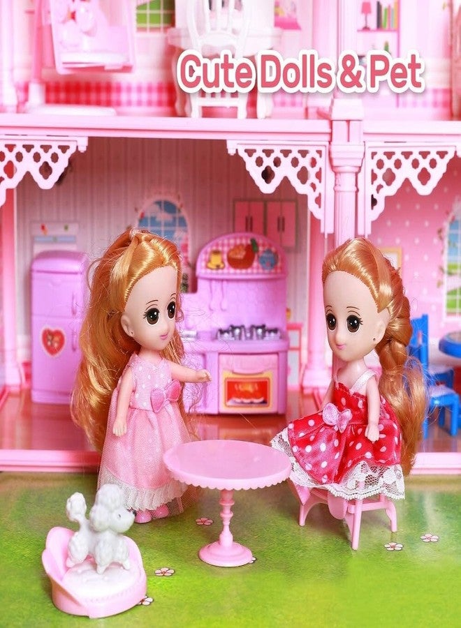 Bhavenu Dollhouse for Girl 4-Story 11 Rooms Huge Princess Girls Dream House Kit with 2 Dolls and Dollhouse Furnitures, DIY Play House for Girls Ages 3 4 5 6 7 8 9 10+ Multicolor - Image 3